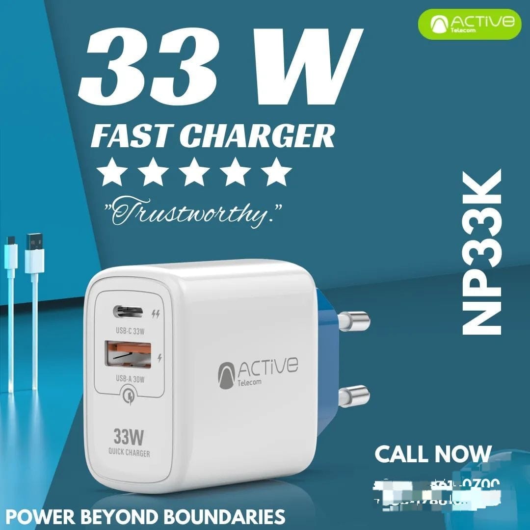 Active 33W Fast wall Charger